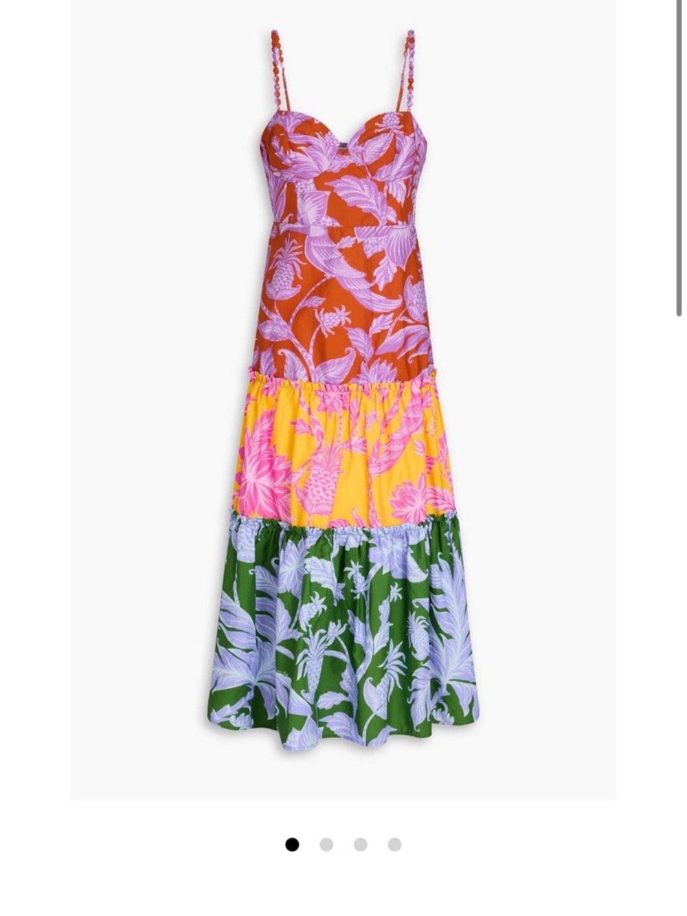FARM Rio  Colorblock Floral Tiered Midi Dress - Purple/Yellow/Green - size L
